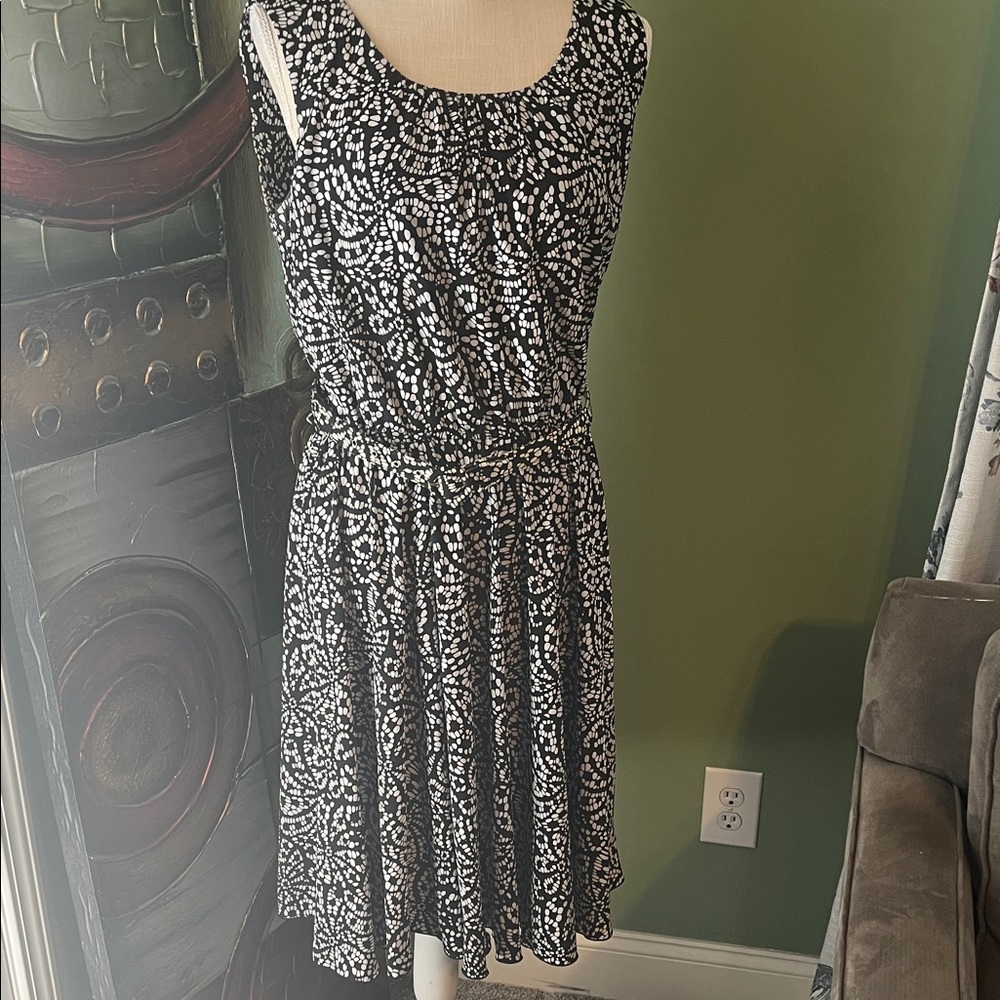 Alfani Black and White Dress with Geometric Patterns, Size 10